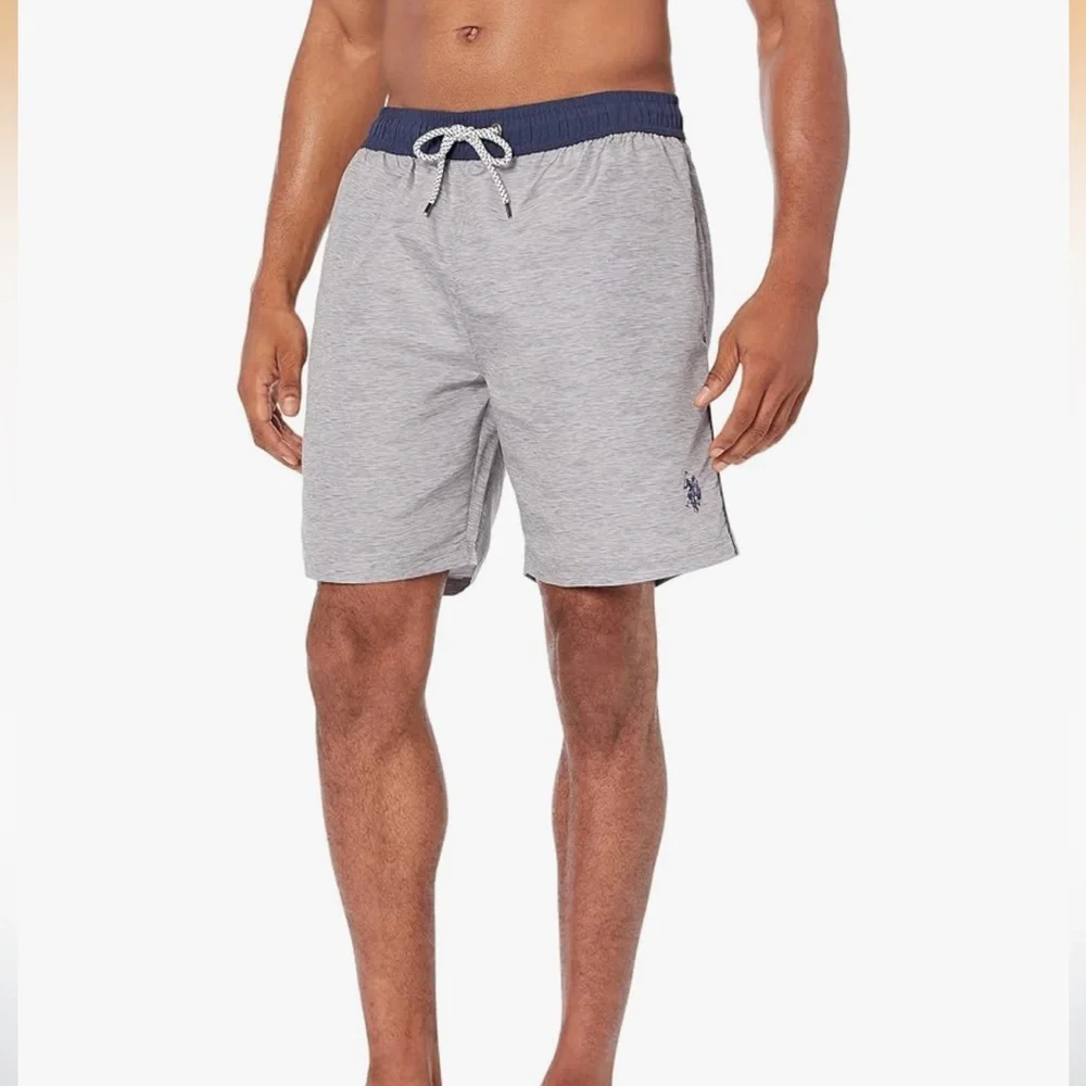 U.S. Polo Assn. USPA Contrast Waistband Swim Trunks Shorts Gray